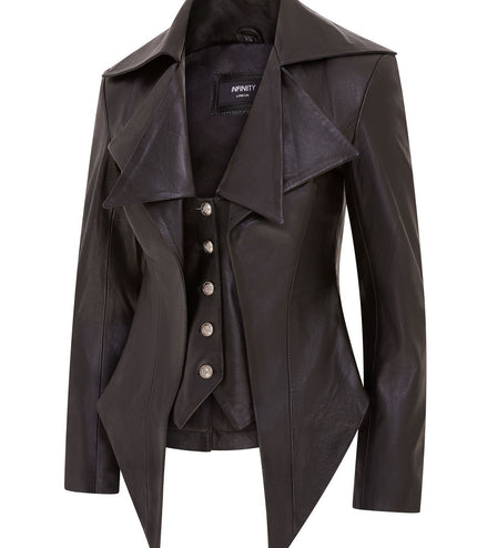 Womens Black Edwardian Gothic Victorian Leather Biker Jacket