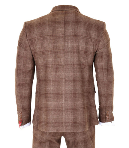 Men's Formal Brown Tweed  3 Piece Check Vintage Gatsby Style Suit