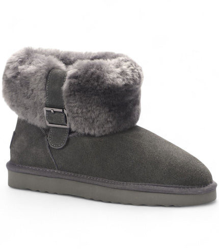 Women's Genuine Sheepskin Grey Suede Ankle Bootie Winter Boots - Granite