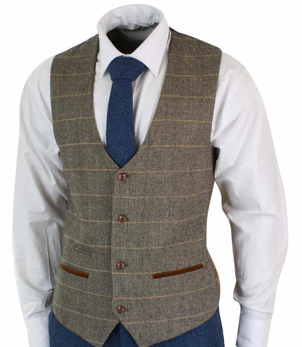 Mens 3 Piece Blue Tweed Vintage Suit