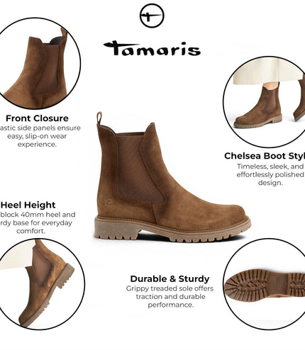 Tamaris Womens Brown Leather High Chelsea Ankle Boots - 25427-41