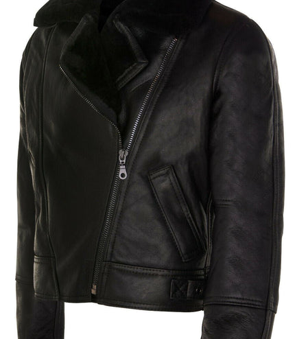 Womens B3 Sheepskin Leather Flying Jacket-Bergamo - Black