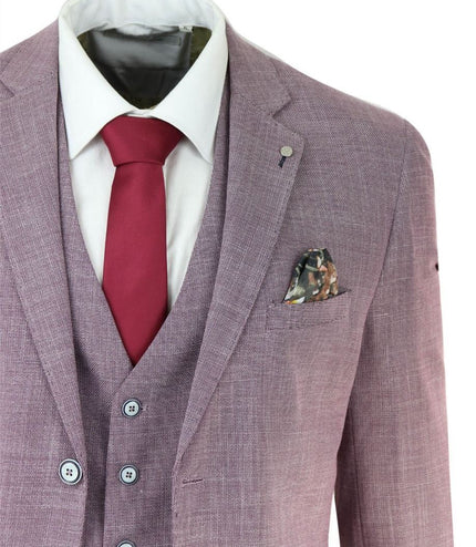 Mens 3 Piece Blush Pink Linen Summer Spring Classic Suit