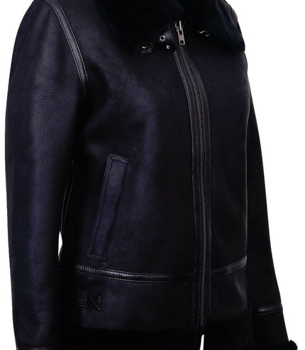 Womens Black B3 Sheepskin Leather Jacket-Campinas