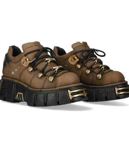 New Rock Brown Leather Gothic Platform Ankle Boots - M-120N-C120