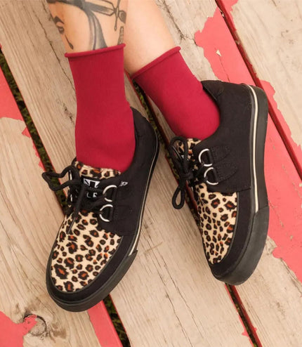TUK Pointed Creeper Sneaker Black Leopard Canvas Platform Shoes - A9180
