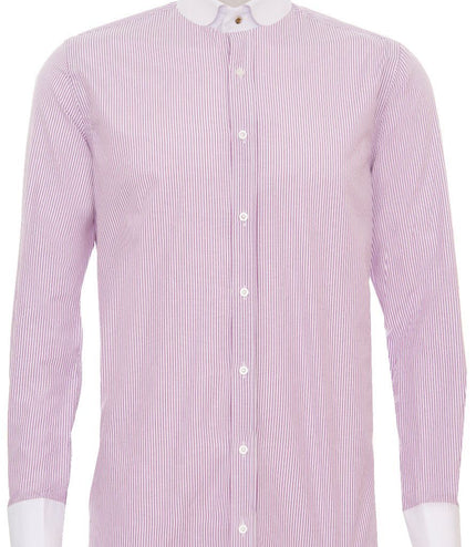 Mens Peaky Blinders Removable Collar Nehru Lilac Striped Collarless Shirt