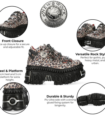 New Rock M-106Wall-C56 Leopard Print Leather Gothic Platform Ankle Boots