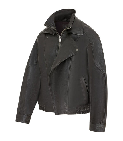 Mens Black Lamb Leather Biker Blouson Jacket - Big Bomber