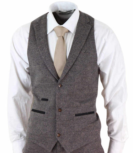 Men's 3 Piece Brown Herringbone Tweed Suit