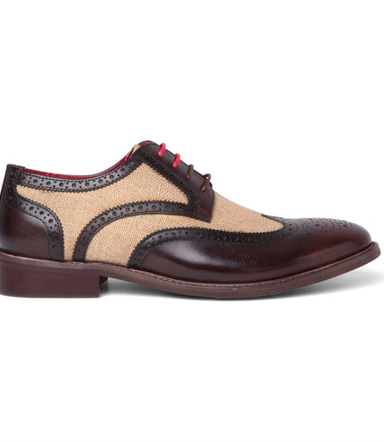 Justin Reess Men's Brown Leather Canvas Detailing Brogue Shoes - Cole