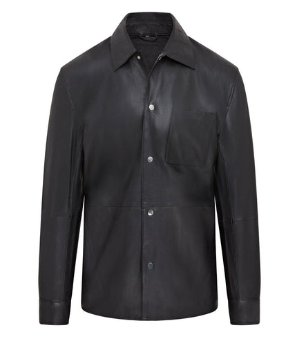 Mens Black Leather Trucker Western Unlined Shirt Jacket - Abilene