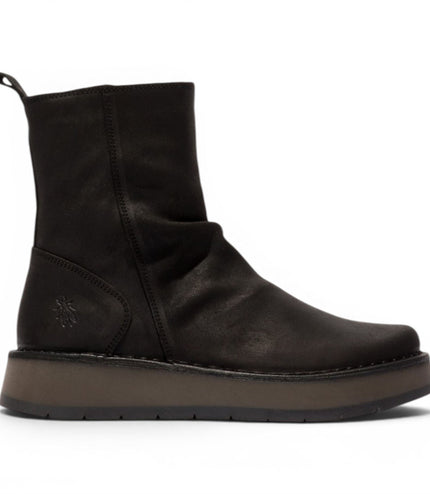 Fly London Womens Black Suede Leather Zip Up Platform Ankle Boots - RENO053FLY
