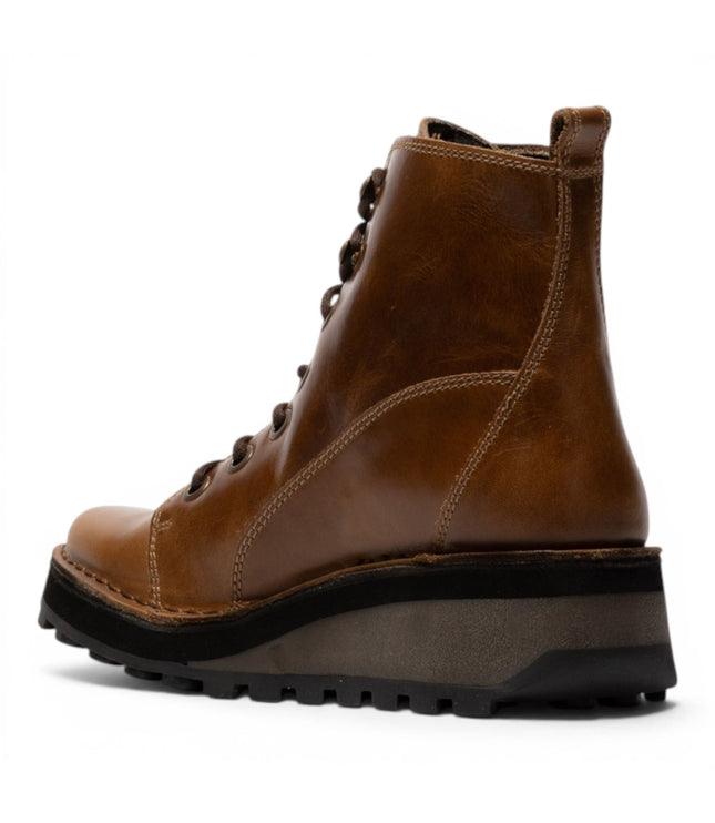 Fly London Womens Tan Leather Lace-Up Ankle Boots - HAZI147