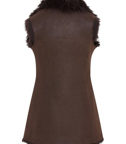 Women's Brown Toscana Shearling Nappa Leather Sheepskin Gilet - Parkes
