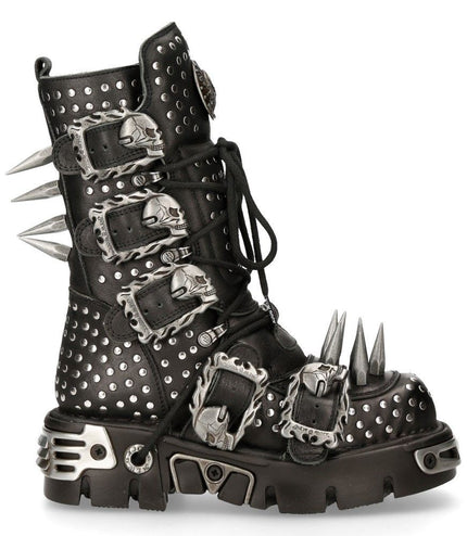 New Rock Black Leather Studded Gothic Boots - 1535-S1