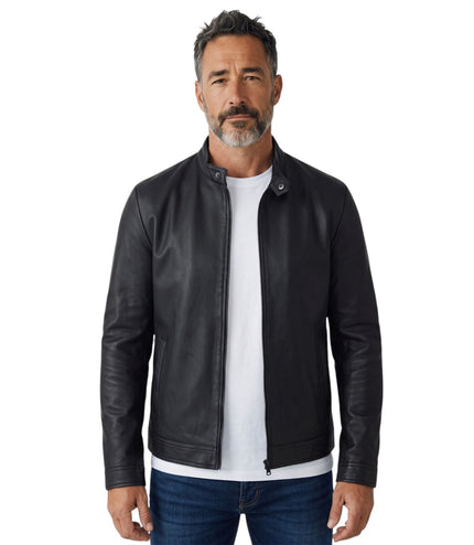 Mens Leather Black Racing Biker Jacket - Legar