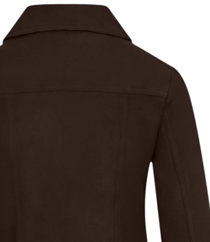 Womens Brown Leather Shacket Collar Jacket - Lofar