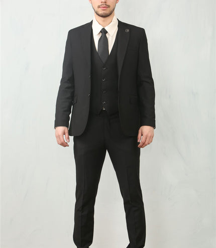 Men's Black 3 Piece Formal Classic Prom Suit Workwear