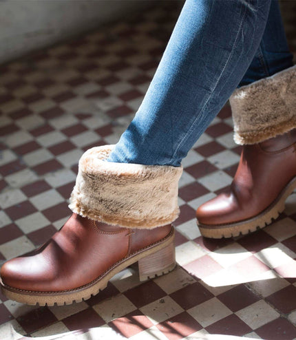 Panama Jack Women's Bark Brown Leather Waterproof Warm Heeled Boots - Piola B8