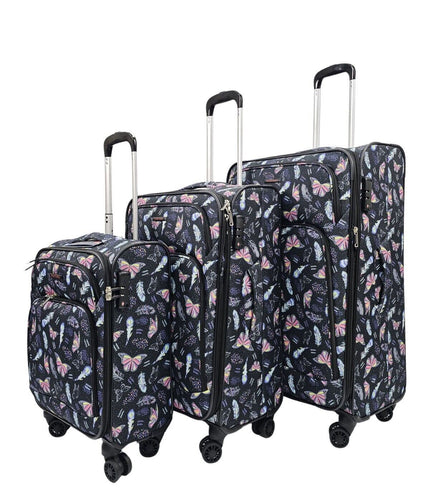 Ashbourne Set of 3 Soft Shell Suitcase in Butterfly