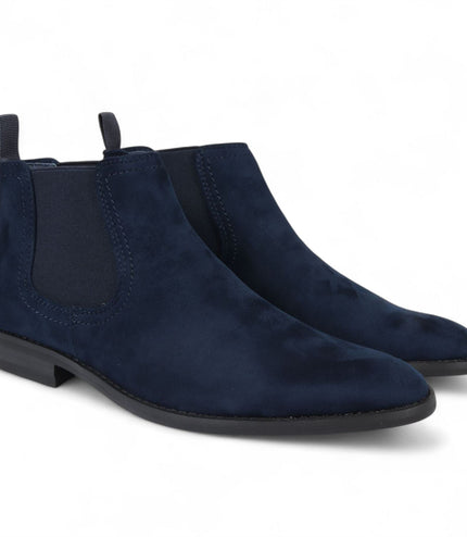 Men's Navy Suede Chelsea Boots Real Leather Lined Slip-On