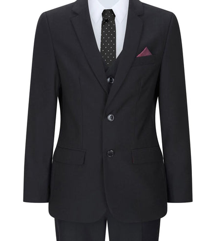 Boys 3 Piece Plain Black Classic Retro Suit