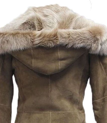Womens Suede Toscana Sheepskin Hooded Trench Coat-Rushden - Beaver