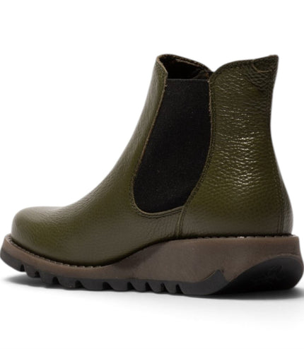 Fly London Womens Military Green Chelsea Leather Ankle Boots - SALV195