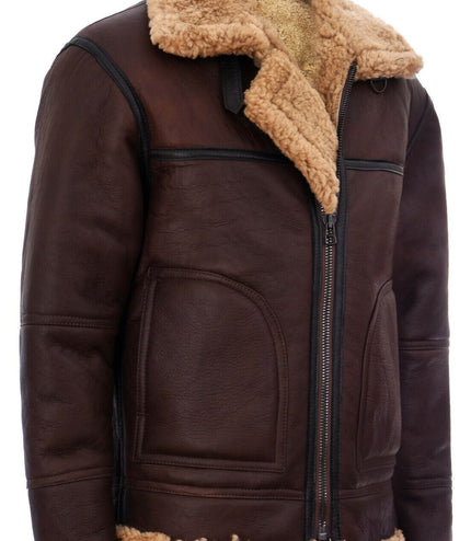 Mens B3 Shearling Sheepskin Aviator Jacket-Gloucester - Brown