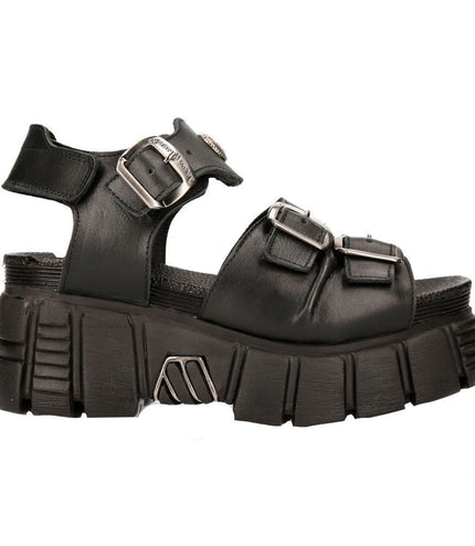 New Rock Unisex Metallic Black Punk Sandal Boots - M-BIOS101-C2