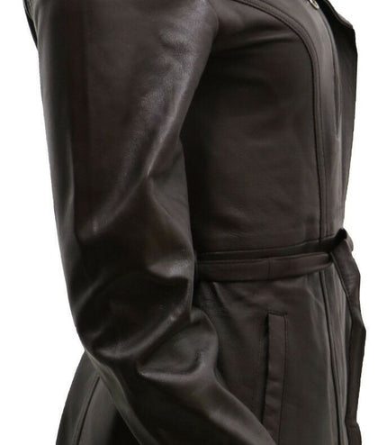 Womens Leather Long Biker Jacket-Muscat - Brown