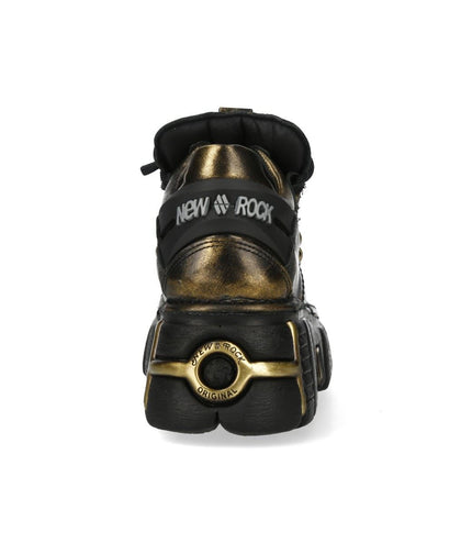 New Rock Golden Black Leather Gothic Platform Ankle Boots - M-120N-C21