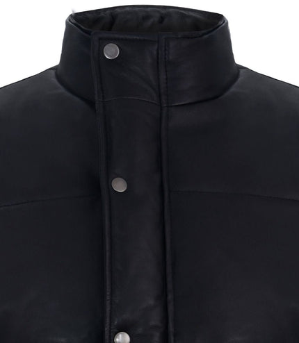 Mens Classic Leather Puffer Waistcoat-Nottingham - Black