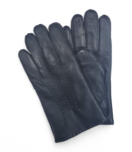 Men's Black Italian Leather Warm Wool Lining Winter Stich Design Gloves - M-LGV-205