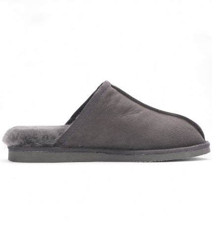 Men's Genuine Sheepskin Grey Suede Mule Winter Warm Non-Slip - Highland