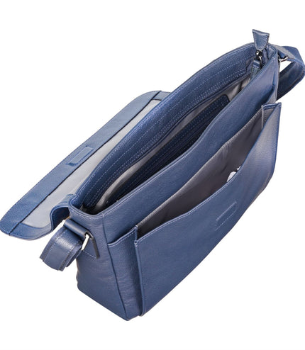 Genuine Leather Navy Laptop Bag Travel Work Messenger Satchel - Camden