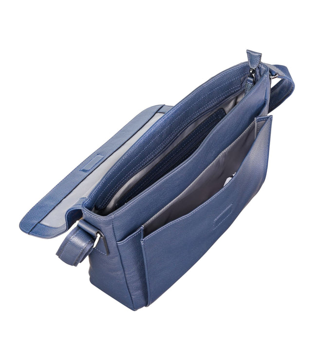 Genuine Leather Navy Laptop Bag Travel Work Messenger Satchel - Camden