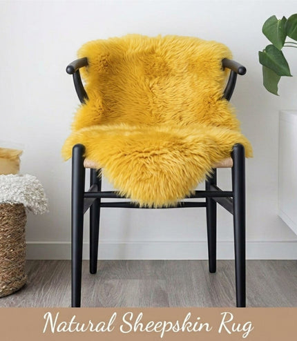 Genuine Bright Yellow Sheepskin Natural Silky Soft Fluffy Real Wool Rug