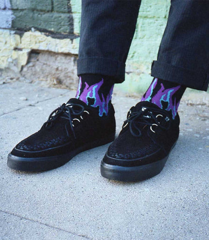 TUK Pointed Creeper Sneaker Black Suede Platform Shoes - A9178
