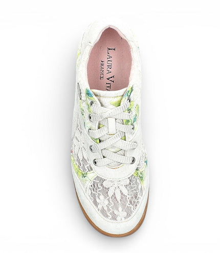 Laura Vita Women's Tivanao-05 Beige Floral Leather Trainers Sneaker Shoes