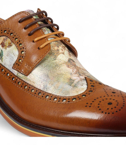 Justin Reess Men's Brown Leather Iconic Print Brogue Dress Shoes - Scott