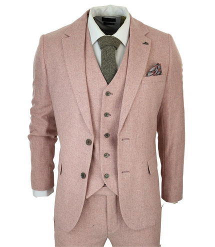 Men's Pink Tweed 3 Piece Wool Suit