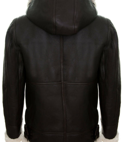 Mens Hooded Sheepskin Leather B3 Flying Jacket-Columbus - Brown