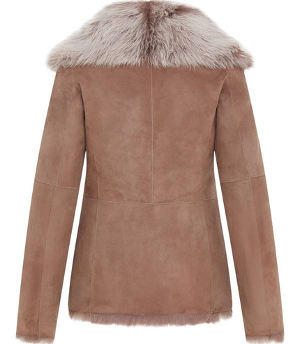 Women's Taupe Sheepskin Toscana Shearling Suede Leather Jacket - Noir