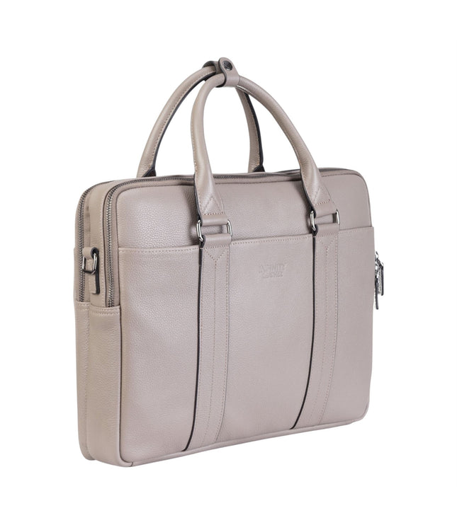 Genuine Leather Grey Laptop Business Briefcase Office Work Travel Bag - Sutton