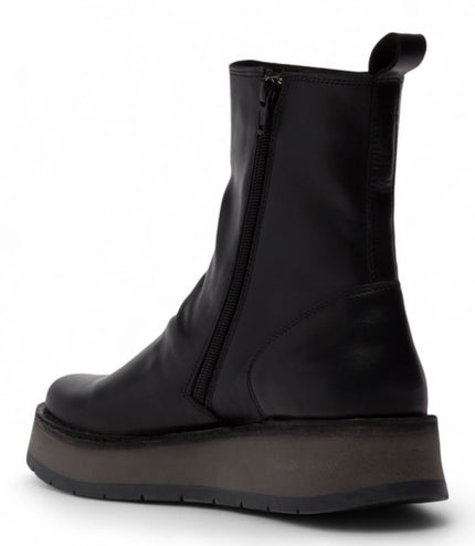 Fly London Womens Black Reno053Fly Leather Zip Up Platform Comfort Ankle Boots