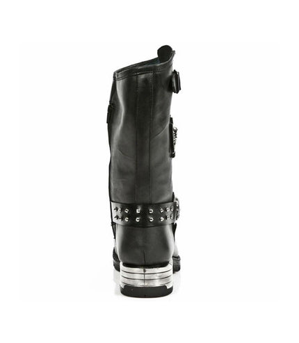 New Rock Men's Black Leather Gothic Cowboy Boots - MR030-S1