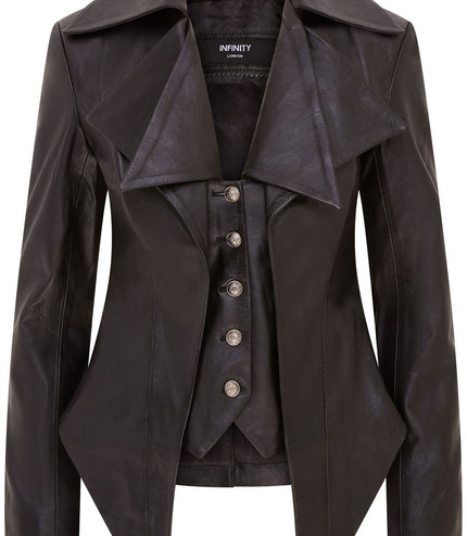 Womens Black Edwardian Gothic Victorian Leather Biker Jacket