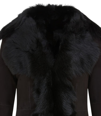 Women's Black Sheepskin Toscana Shearling Suede Leather Jacket - Noir